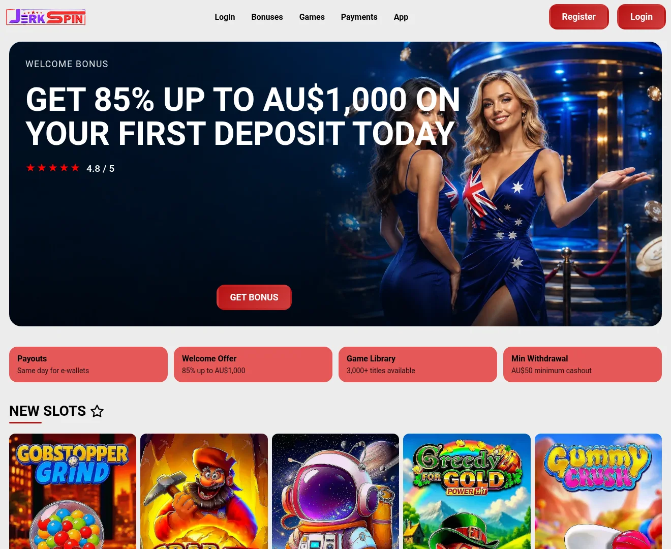 Jerkspin Casino welcome offer on desktop